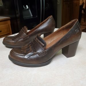 Born Brown Penny Loafer With Heel, Size 8 1/2
